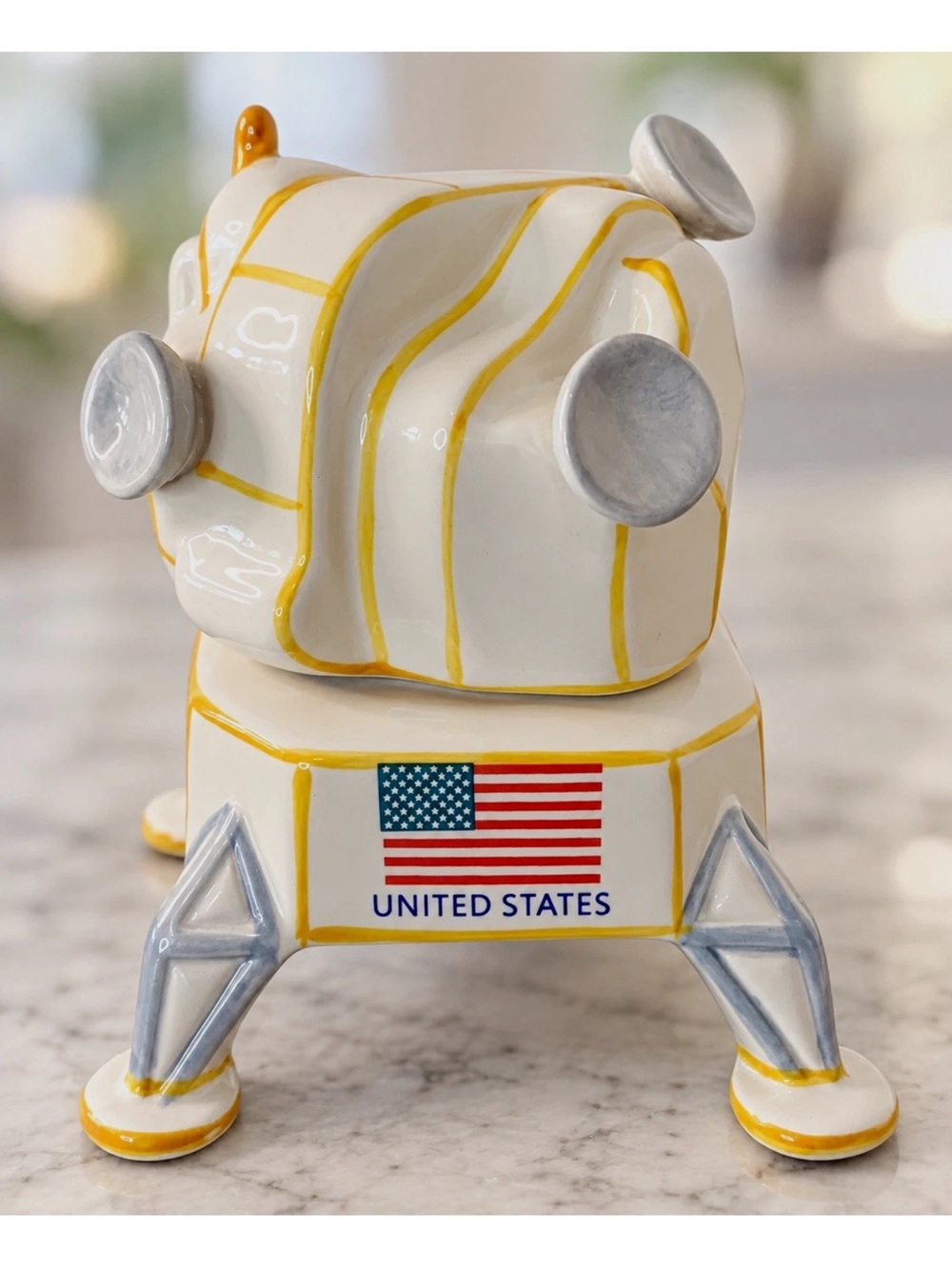 Ceramic Space Rocket Lunar Lander Salt & Pepper Shaker Set